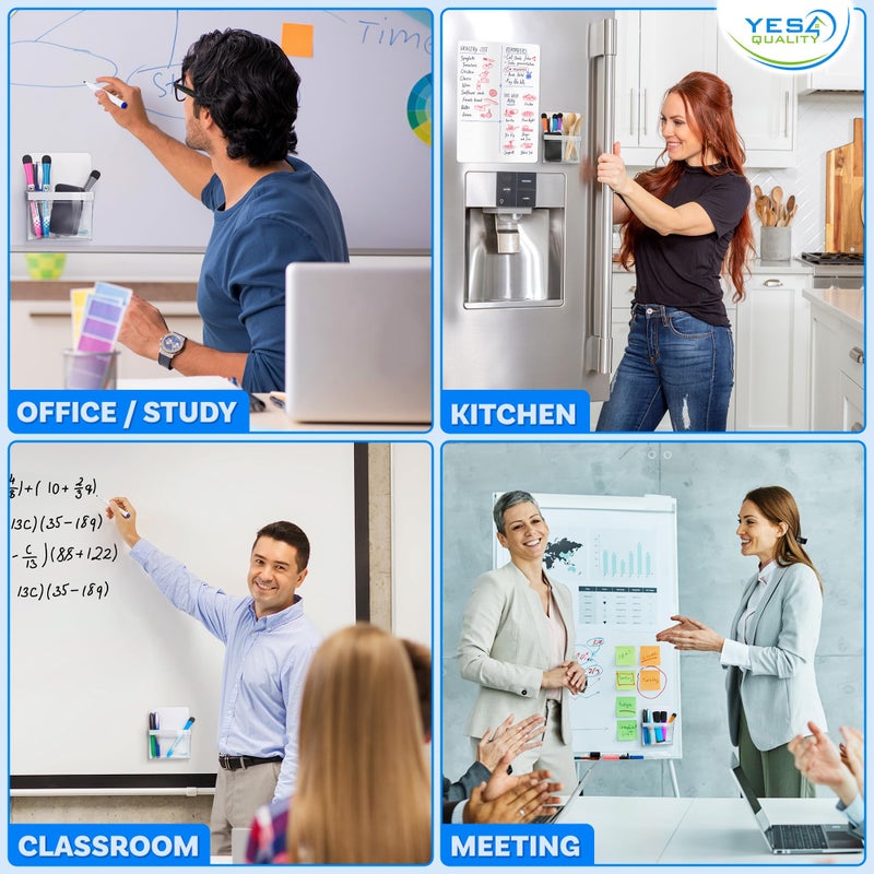 YES4QUALITY Magnetic Pen Holder for Refrigerator with Strong Magnetic Back (2 Pack), Dry Erase Marker Holder Ideal for Whiteboard & Fridge, Clear & White Pencil Cup - Image 5